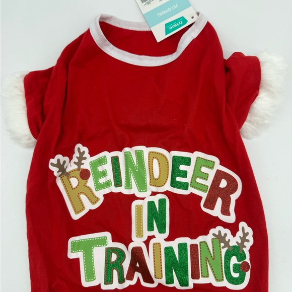 Reindeer in Training Red Fluffy Trim Christmas Pet Shirt- BNWT - Picture 2 of 6